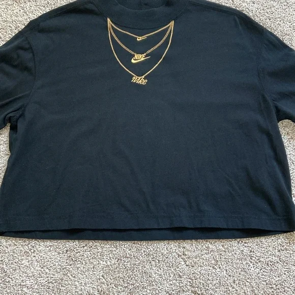 Nike • Black Long Sleeve Mock Neck Gold Embroidered Chains - Picture 5 of 13